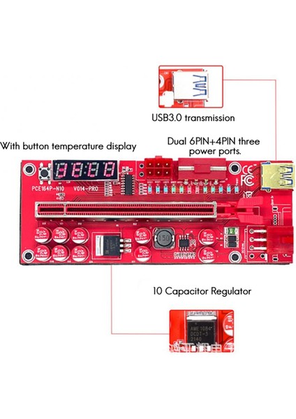 Adet VER014 Pro Pcı-E 1x Ila 16X Grafik Yükseltici Kartı 10 Kapasitör/sıcaklık Probu Için B250/B250C/B75 Btc Madencilik (Yurt Dışından)