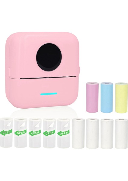 Taşınabilir Yazıcı, 12 Rulo Kağıtlı Mürekkepsiz Etiket Yazıcısı, Pembe (Yurt Dışından)