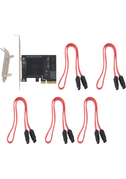 Pcıe 5-Port Sata Iıı 6 Gbps Sata Denetleyici Genişletme Kartı Bilgisayar Kasası Adaptör Kartı JMB585 5 Kablo ile (Yurt Dışından)