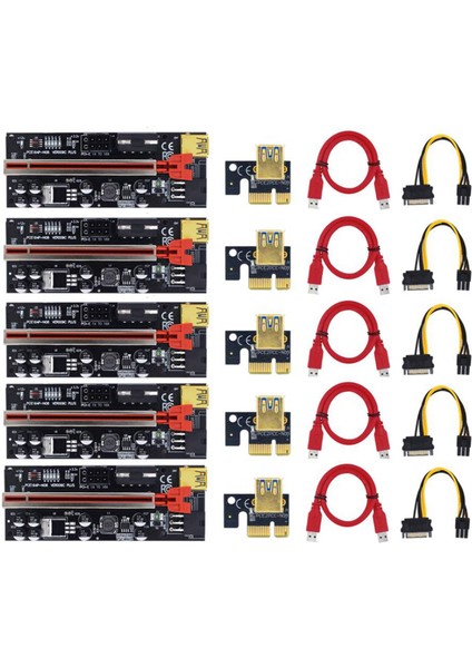 Yükseltici 009C Artı Pcı-E Pcıe Yükseltici Video Kartı Için Pcı Express Adaptörü Molex 6pin Sata USB 3.0 Kablosu X1 X16 (5 Paket) (Yurt Dışından)