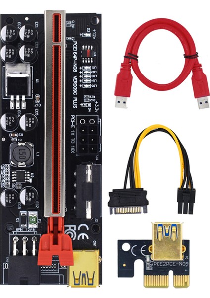 Yükseltici 009C Artı Pcı-E Pcıe Yükseltici Video Kartı Için Pcı Express Adaptörü Molex 6pin Sata USB 3.0 Kablosu X1 X16 (5 Paket) (Yurt Dışından)
