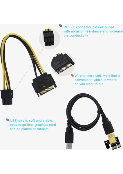 Yükseltici 009C Artı Pcı-E Pcıe Yükseltici Video Kartı Için Pcı Express Adaptörü Molex 6pin Sata USB 3.0 Kablosu X1 X16 (5 Paket) (Yurt Dışından)