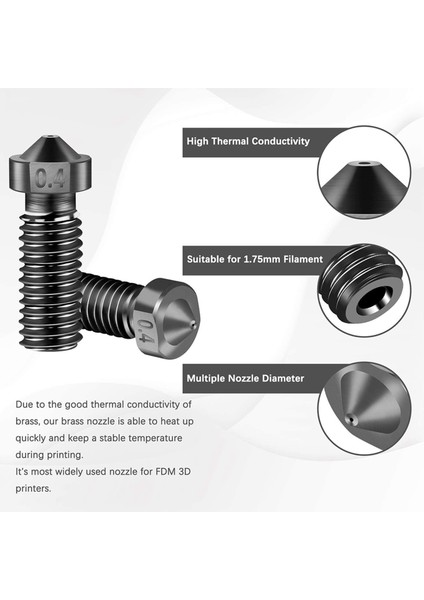 3D Yazıcı Için 5 Adet M6 Konu Sertleştirilmiş Çelik Nozul, (0.4mm) (Yurt Dışından)