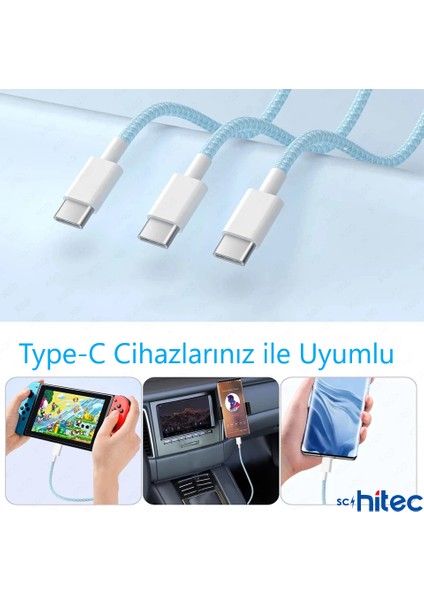6A 66W Apple Iphone 15 Uyumlu Type-C To Type-C Örgülü Hızlı Data ve Şarj Kablosu Beyaz