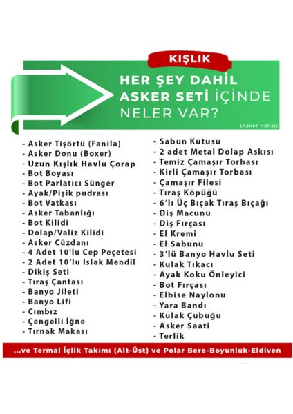 6'lı Kışlık Herşey Dahil Bedelli Askerlik Seti - Acemi Bedelli Asker Malzemeleri