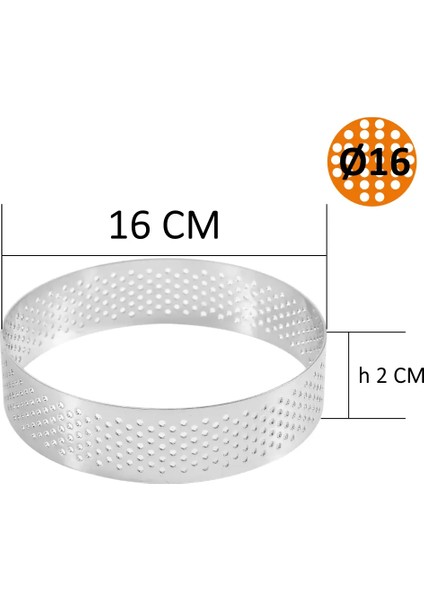 Pasta Çemberi Pandispanya Delikli Yuvarlak 16 cm H2