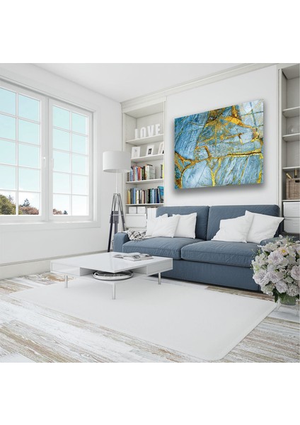 Mavi Mermer Desenli Temperli Cam Duvar Tablosu indirimleri