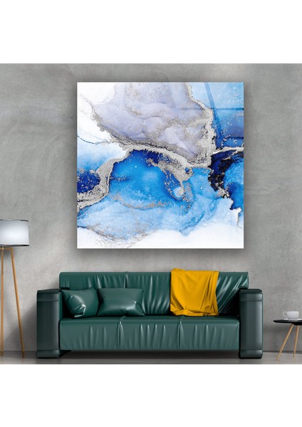 Mavi Mermer Desenli Cam Duvar Tablosu modelleri