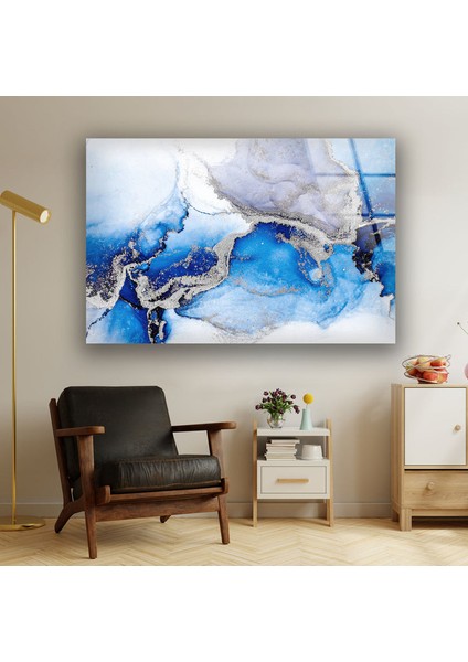 Mavi Mermer Desenli Cam Duvar Tablosu fırsatları