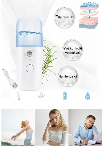 Taşınabilir Nano Mist Spreyer 30ML Su Deposu Yüz Nemlendirici Yüz Vapacı USB USB Şarj Edilebilir