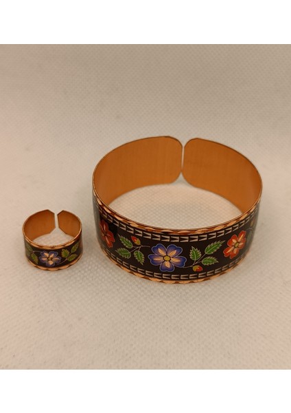 Duru Accessorıes %100 Bakır Bileklik Siyah Çiçekli Model