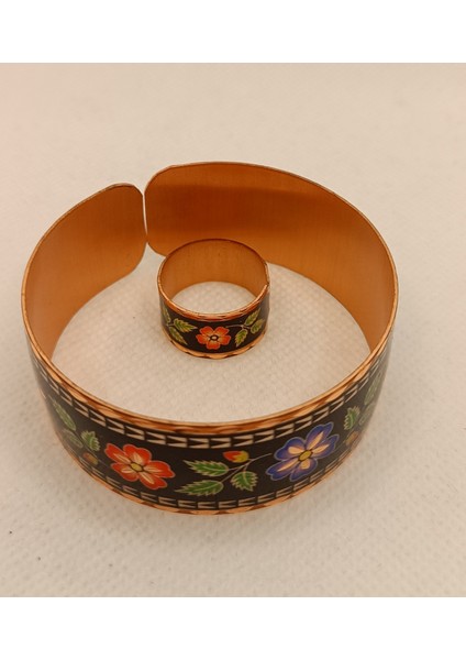 Duru Accessorıes %100 Bakır Bileklik Siyah Çiçekli Model