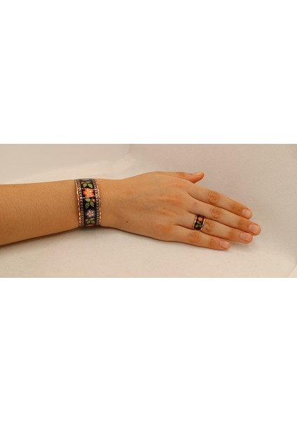 Duru Accessorıes %100 Bakır Bileklik Siyah Çiçekli Model