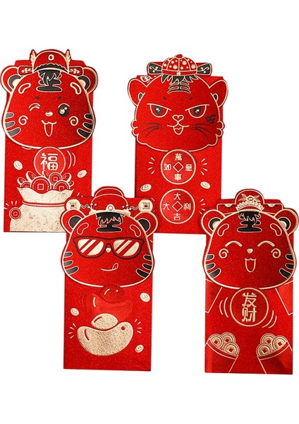 Ay Yeni Yılı 2022 Kaplan Yılı Için 4 Adet Çin Kırmızı Zarf Hong Bao Bahar Şenliği Için Paket Lai See, A (Yurt Dışından)