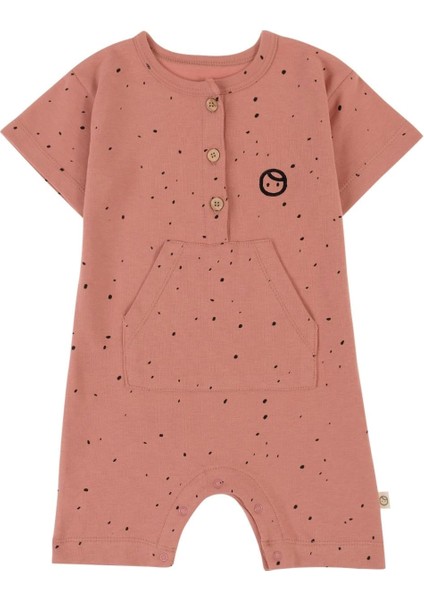 Kısa Kollu Bebek Şort Tulum Pembe Dots Organik Pamuk