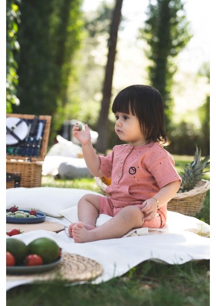 Kısa Kollu Bebek Şort Tulum Pembe Dots Organik Pamuk fırsatları