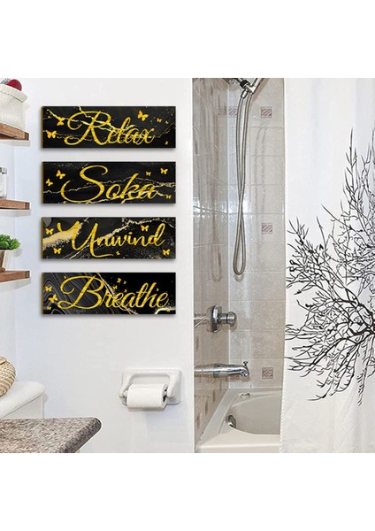 Rahatlamak, Islanmak ve Nefes Almak Için 4 Parça Banyo, Duvar Sanatı, Ahşap Asma Tabelası, Kırsal Retro Çiftlik Evi (Yurt Dışından)