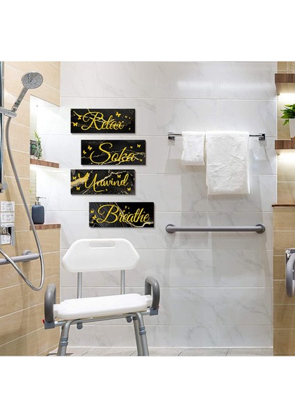 Rahatlamak, Islanmak ve Nefes Almak Için 4 Parça Banyo, Duvar Sanatı, Ahşap Asma Tabelası, Kırsal Retro Çiftlik Evi (Yurt Dışından)