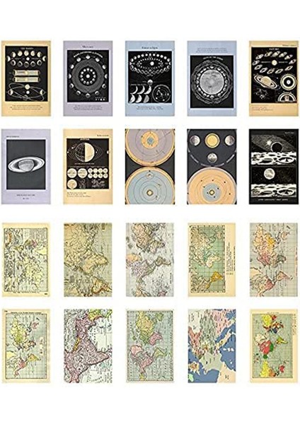 Set Retro Efemera Kağıdı, Dekupaj, Scrapbooking ve Hediye Gönderimi Için Vintage Kağıt, 120 Adet (Uzay ve Harita) (Yurt Dışından)