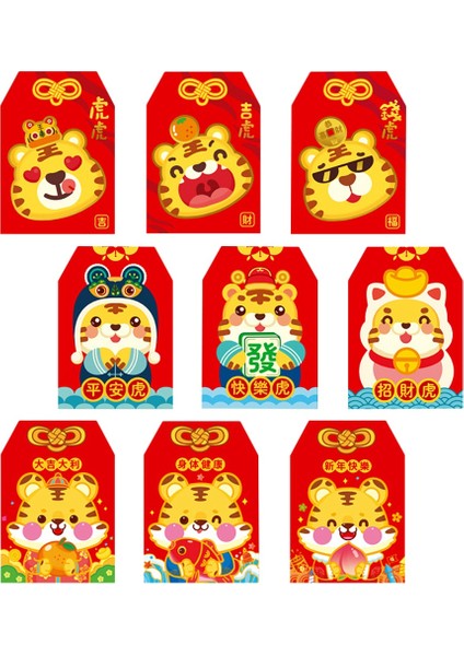 9 Adet Çin Kırmızı Zarflar Kaplan Yılı Şanslı Para Kırmızı Paket Hong Bao Bahar Şenliği Doğum Günü Malzemeleri Için, D (Yurt Dışından)