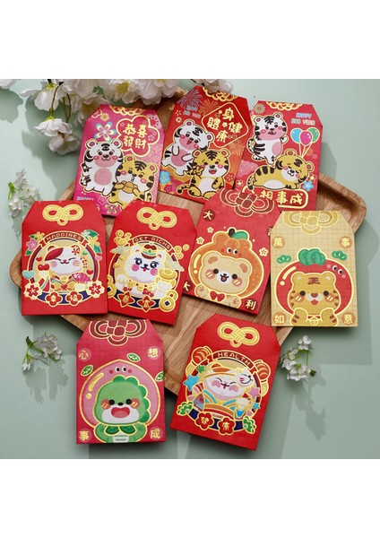 9 Adet Çin Kırmızı Zarflar Kaplan Yılı Şanslı Para Kırmızı Paket Hong Bao Bahar Şenliği Doğum Günü Malzemeleri Için, D (Yurt Dışından)