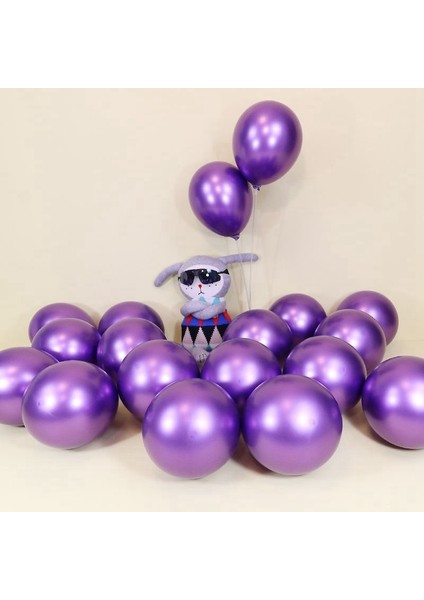50 Adet 10 Inç Metalik Lateks Balonlar Parti Dekoru Için Kalın Krom Parlak Metal Inci Balon Globos - Mor (Yurt Dışından)