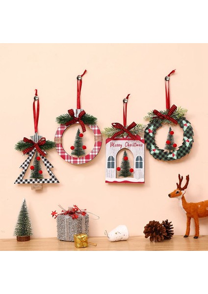 4 Paket Noel Süsleri, Noel Partisi Dekoru Parti Malzemeleri Için Ahşap Noel Asılı Süslemeler (Yurt Dışından)