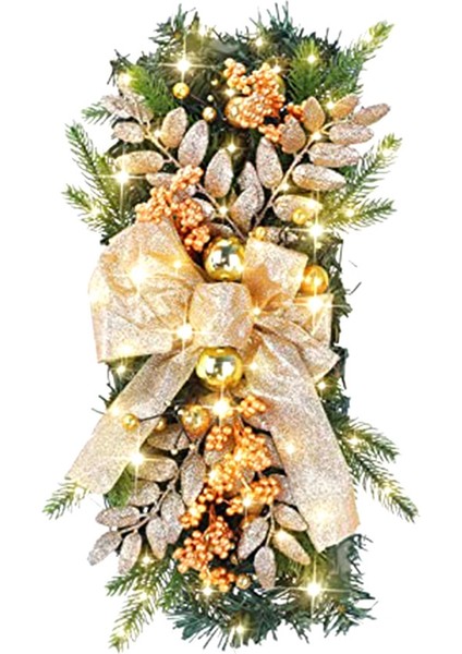 Akülü Ön Aydınlatmalı Merdiven Noel Swag, Ön Kapı Için Noel Çelenkleri, Kapalı Açık Altın Için Asılı Süsler (Yurt Dışından)