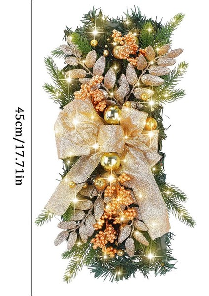 Akülü Ön Aydınlatmalı Merdiven Noel Swag, Ön Kapı Için Noel Çelenkleri, Kapalı Açık Altın Için Asılı Süsler (Yurt Dışından)