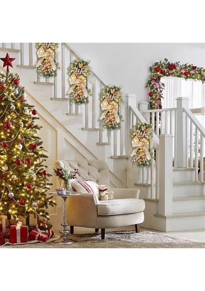 Akülü Ön Aydınlatmalı Merdiven Noel Swag, Ön Kapı Için Noel Çelenkleri, Kapalı Açık Altın Için Asılı Süsler (Yurt Dışından)