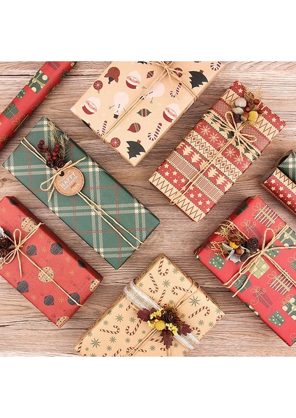 Noel Hediyesi Ambalaj Kağıdı 6 Adet, Kraft Kağıt 70X50CM, 6 Benzersiz Tasarımlı, Jüt Ipli ve Etiketlerli (Yurt Dışından) fırsatları