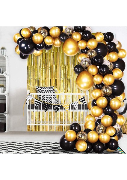 Siyah Altın Balonlar Altın Tinsel Perde ile Siyah Altın Balon Çelenk Düğün Doğum Günü Partisi Malzemeleri Süslemeleri (Yurt Dışından) indirimleri