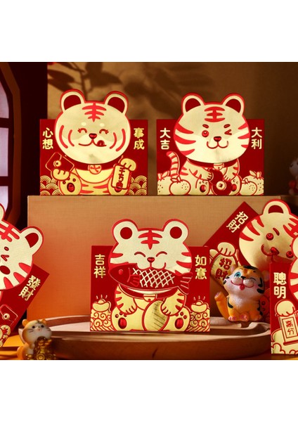 6 Adet Çin Kırmızı Zarflar, Kaplan Yılı Hong Bao Şanslı Para Paketleri Bahar Şenliği Doğum Günü Malzemeleri Için, C (Yurt Dışından) indirimleri