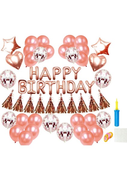 Altın ve Pembe Doğum Günü Partisi Süslemeleri Mutlu Doğum Günü Banner Beşgen Balon Parti Düzeni Altın Payetler ile Set (Yurt Dışından)