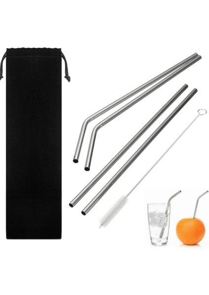Pipetler Yeniden Kullanılabilir Paslanmaz Çelik Pipetler 5'li Set, 2 Adet 10,5 Inç Bendy Pipetler + 2 Adet 10,5 Inç Düz Pipetler + 1 Adet 9,5 Inç Temizleme Fırçası (Yurt Dışından)