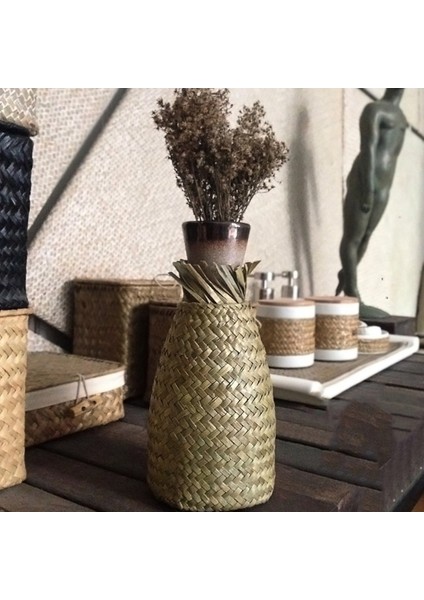 Rattan Seramik Saksı El Dokuma Hasır Vazo Yosun Dokuma Çiçek Aranjmanı (Yurt Dışından)