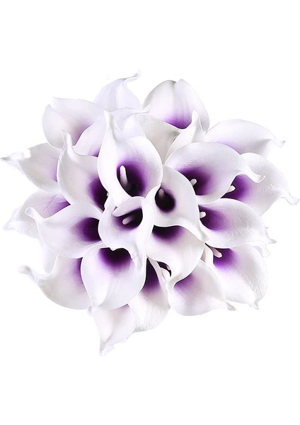 Dıy Gelin Düğün Buket Centerpieces Ev Dekorasyonu Için 24 Adet Yapay Calla Zambak Çiçekler (Beyaz Mor) (Yurt Dışından)