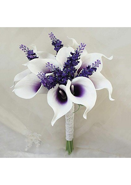 Dıy Gelin Düğün Buket Centerpieces Ev Dekorasyonu Için 24 Adet Yapay Calla Zambak Çiçekler (Beyaz Mor) (Yurt Dışından)