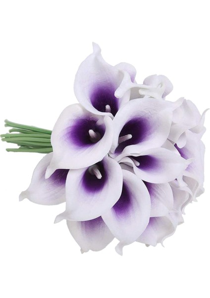 Dıy Gelin Düğün Buket Centerpieces Ev Dekorasyonu Için 24 Adet Yapay Calla Zambak Çiçekler (Beyaz Mor) (Yurt Dışından)