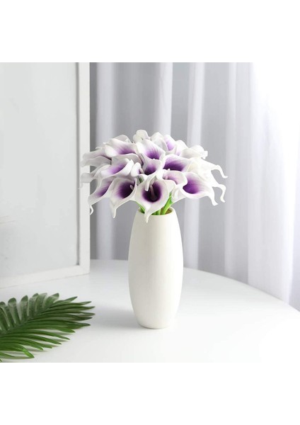 Dıy Gelin Düğün Buket Centerpieces Ev Dekorasyonu Için 24 Adet Yapay Calla Zambak Çiçekler (Beyaz Mor) (Yurt Dışından)