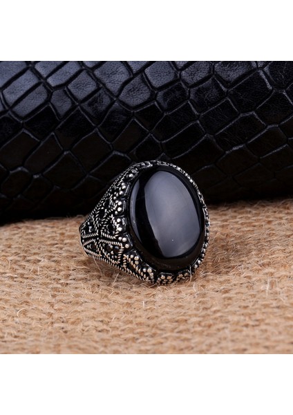 925 Ayar Gümüş Çakıl Taşı Model Onix Taşlı Yüzük fiyatları