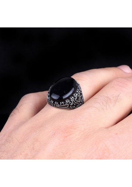 925 Ayar Gümüş Çakıl Taşı Model Onix Taşlı Yüzük fırsatları