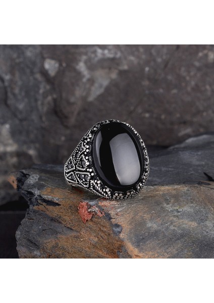 925 Ayar Gümüş Çakıl Taşı Model Onix Taşlı Yüzük indirimleri