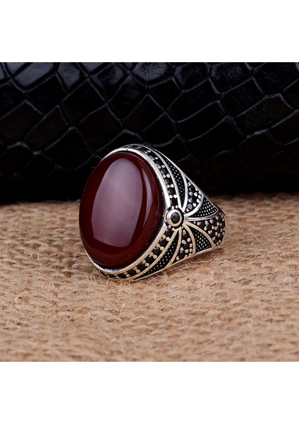 925 Ayar Gümüş Oval Model Akik Taşlı Yüzük modelleri