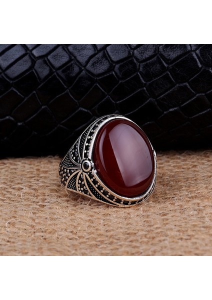 925 Ayar Gümüş Oval Model Akik Taşlı Yüzük fırsatları