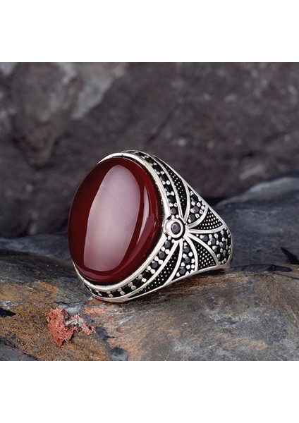 925 Ayar Gümüş Oval Model Akik Taşlı Yüzük indirimleri