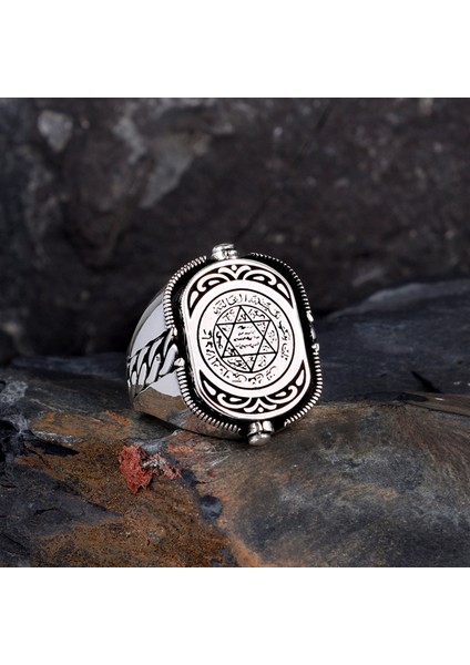 Hz Süleyman Mührü Zirkon Taşlı Çift Taraflı Gümüş Yüzük indirimleri