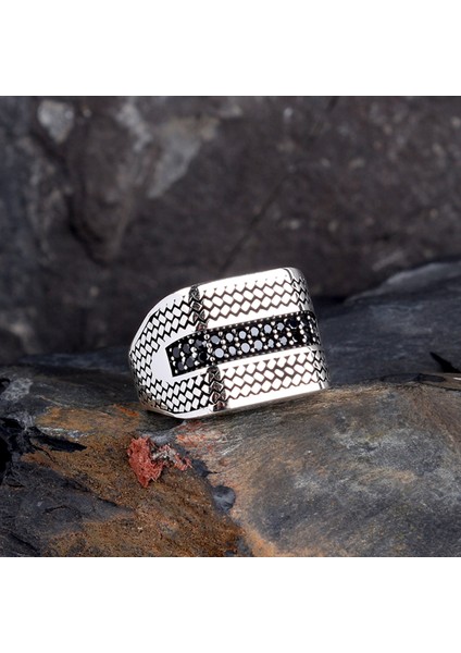 925 Ayar Gümüş Mikro Taşlı Model Erkek Yüzük indirimleri
