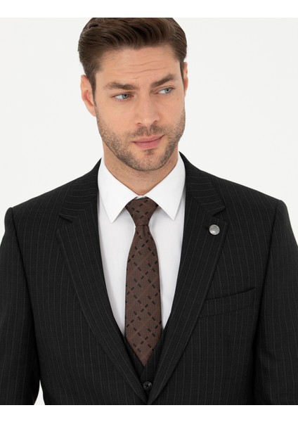 Erkek Siyah Slim Fit Çizgili Yelekli Takım Elbise 50285266-VR046 modelleri