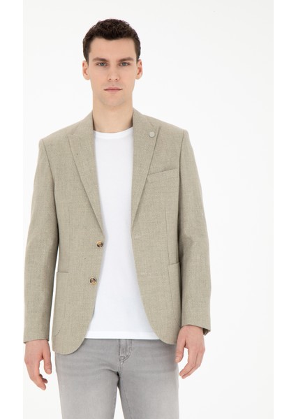 Erkek Açık Yeşil Slim Fit Keten Karışımlı Ceket 50284967-VR092